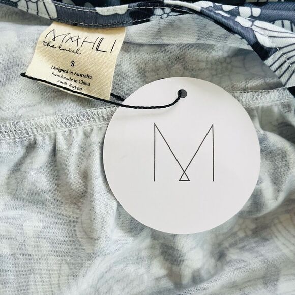 MAHLI the Label black/white/gray floral button front drawstring tie maxi size S - Picture 10 of 11